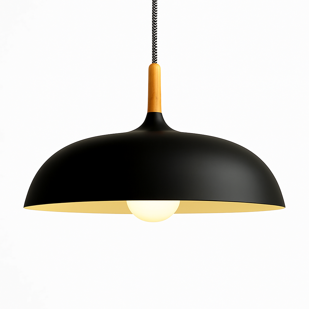 Aluminium Hanglamp in Kleur en Houten Stang Wood