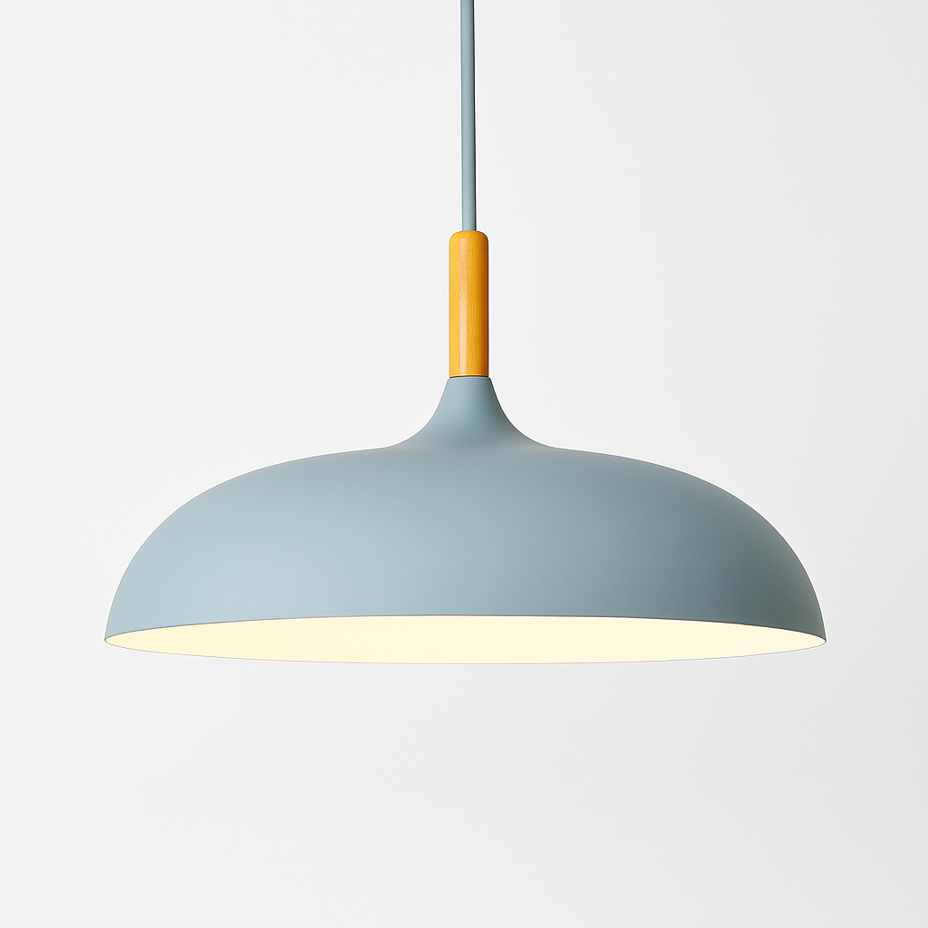 Aluminium Hanglamp in Kleur en Houten Stang Wood