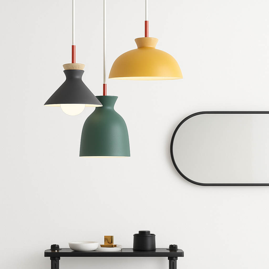 Kleurige metalen hanglampen in verschillende vormen Nordic