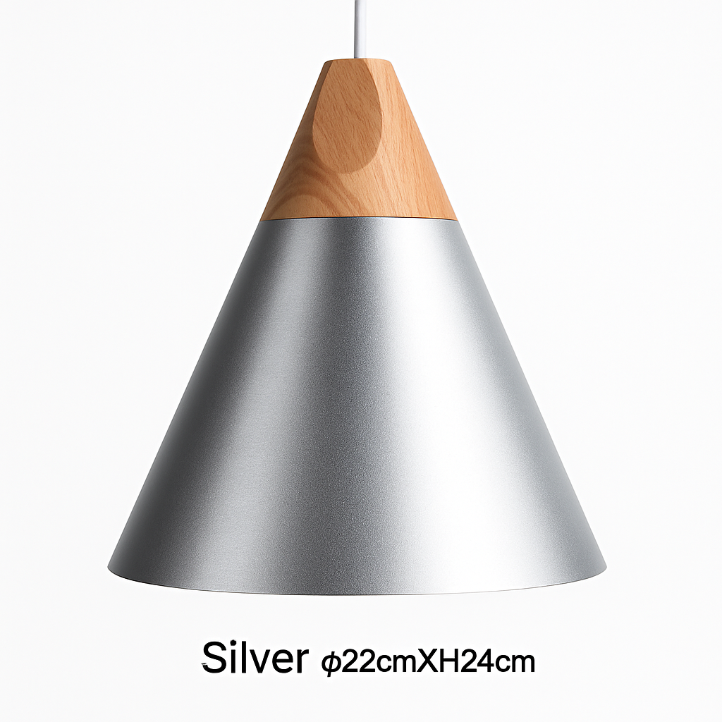 Hanglamp van hout en aluminium in kegelvorm