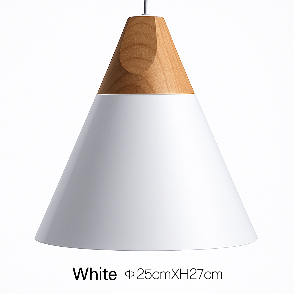 Hanglamp van hout en aluminium in kegelvorm