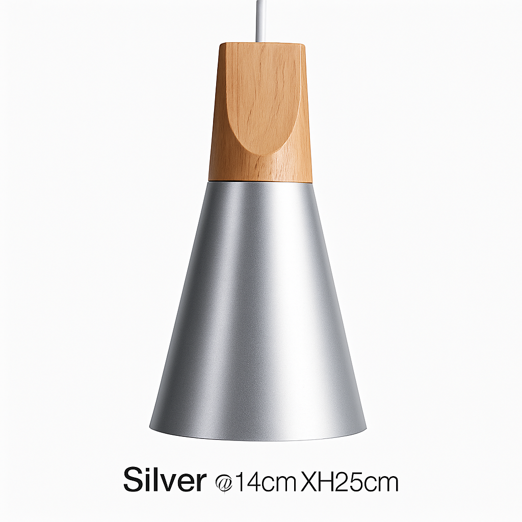 Hanglamp van hout en aluminium in kegelvorm