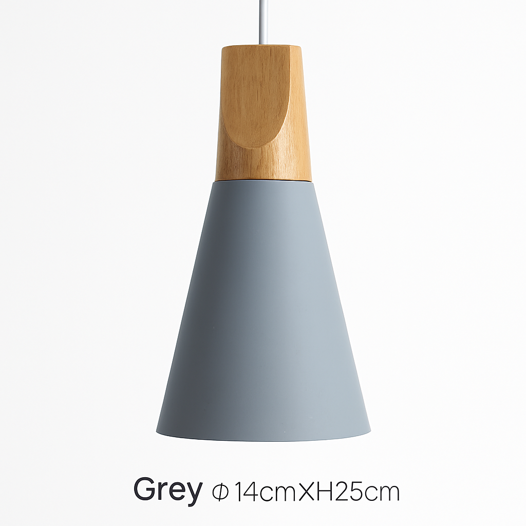 Hanglamp van hout en aluminium in kegelvorm