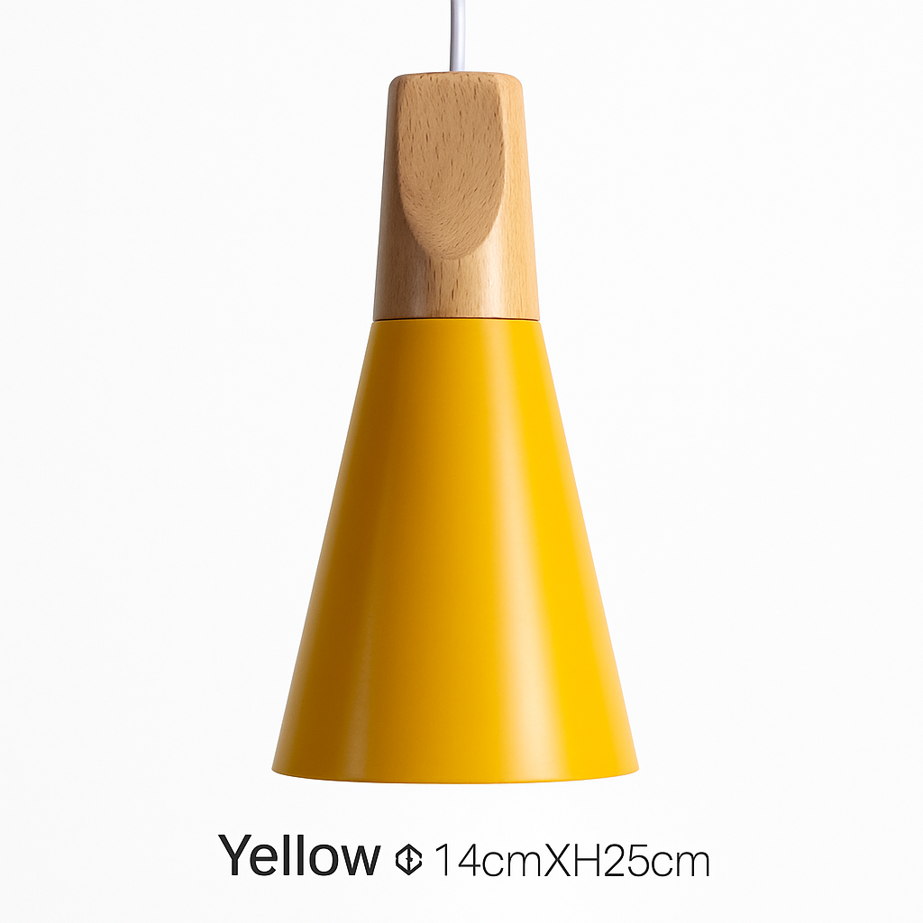 Hanglamp van hout en aluminium in kegelvorm
