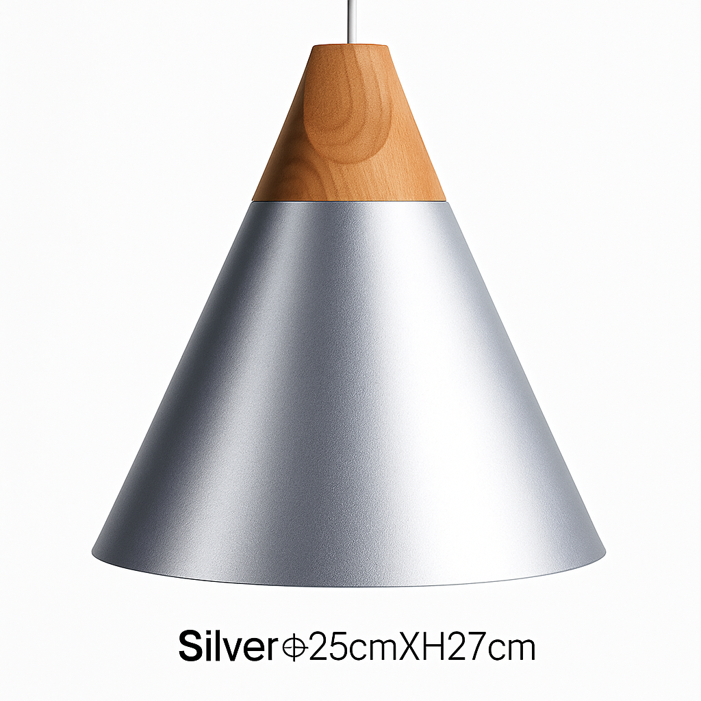 Hanglamp van hout en aluminium in kegelvorm