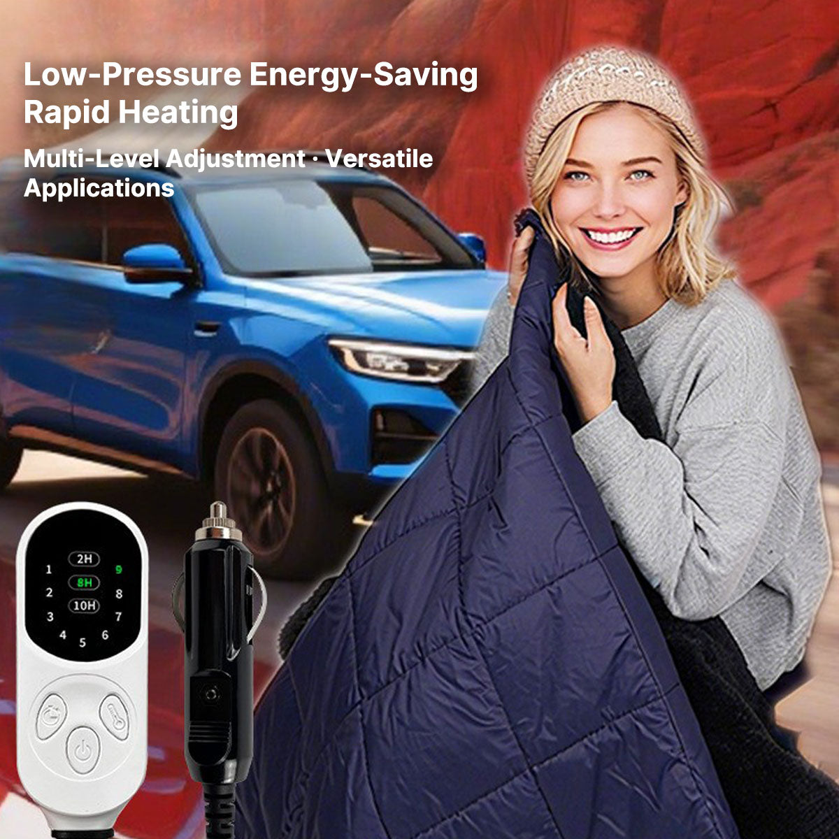 Draagbare 12V Verwarmde Deken voor Autoreizen met USB-aansluiting