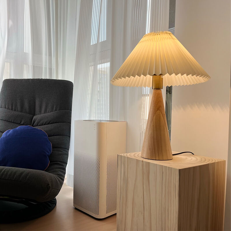 Japanse Minimalistische Houten Constructie Vouwstof LED Tafellamp 1-Licht