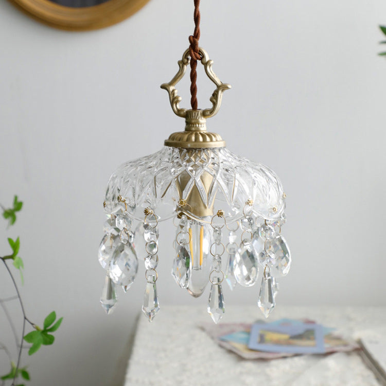 Vintage Koperen Kristal Bloem Pendelarmatuur | 1-Licht