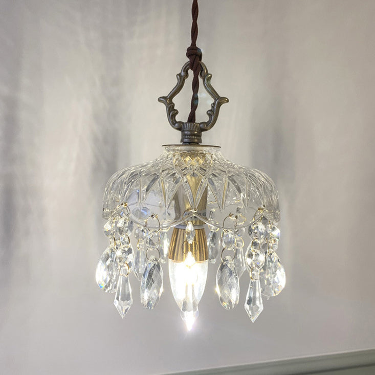 Vintage Koperen Kristal Bloem Pendelarmatuur | 1-Licht