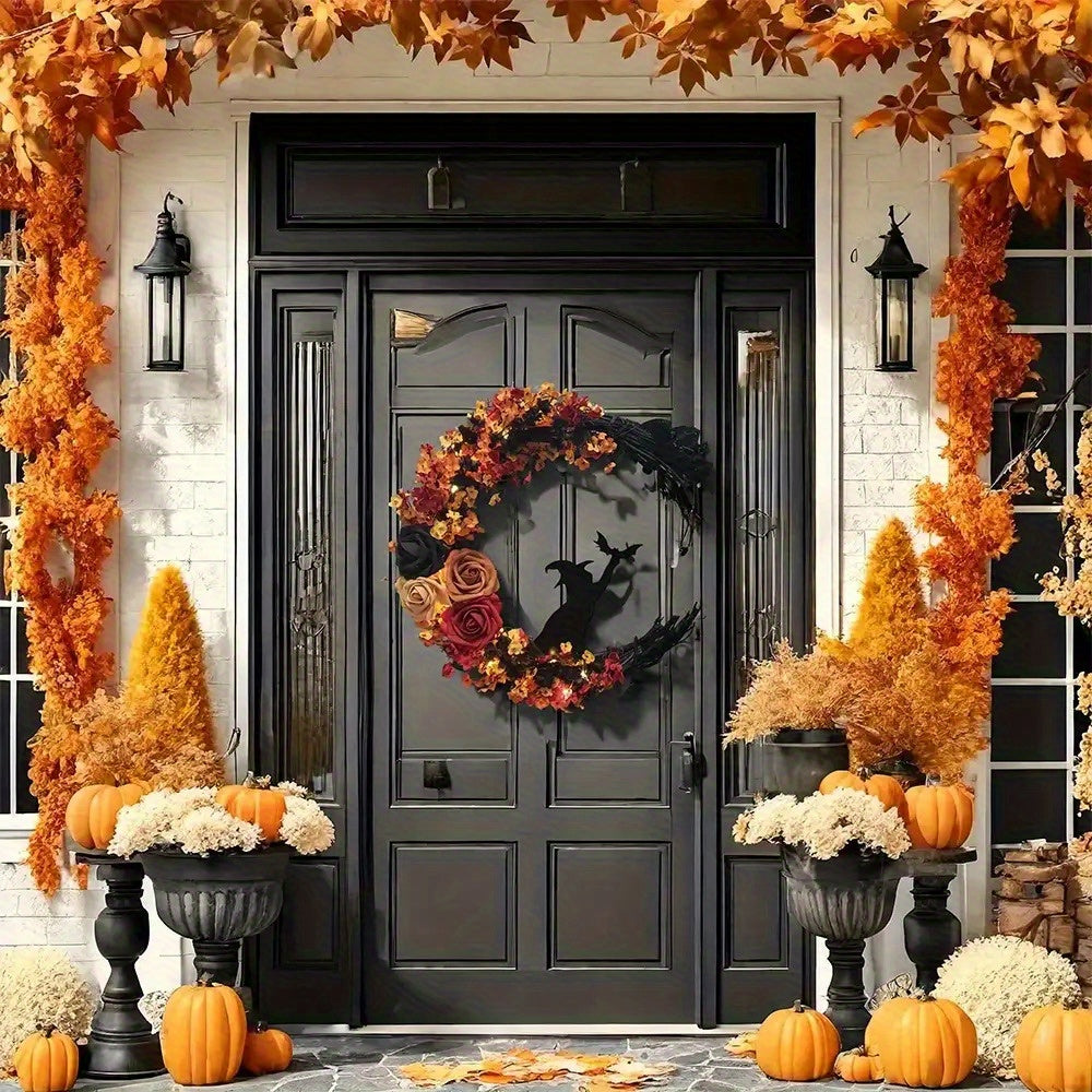 Halloween Rustieke Heks Bloem Wreath | Halvemaan Deur Decor