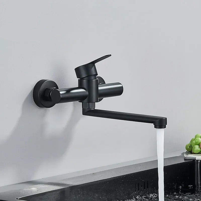 FlexiTap – Wandgemonteerde 360° draaibare kraan met dubbele grepen voor het regelen van warm en koud water