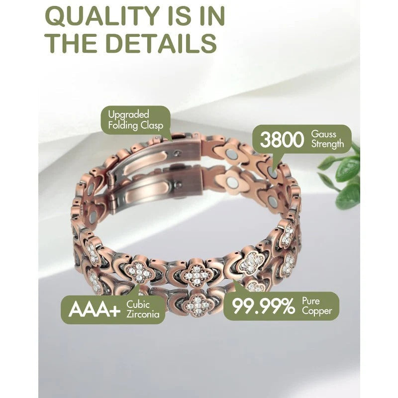 GlamClover Infinity Klaver Koper Magnetische Armband met Versteller