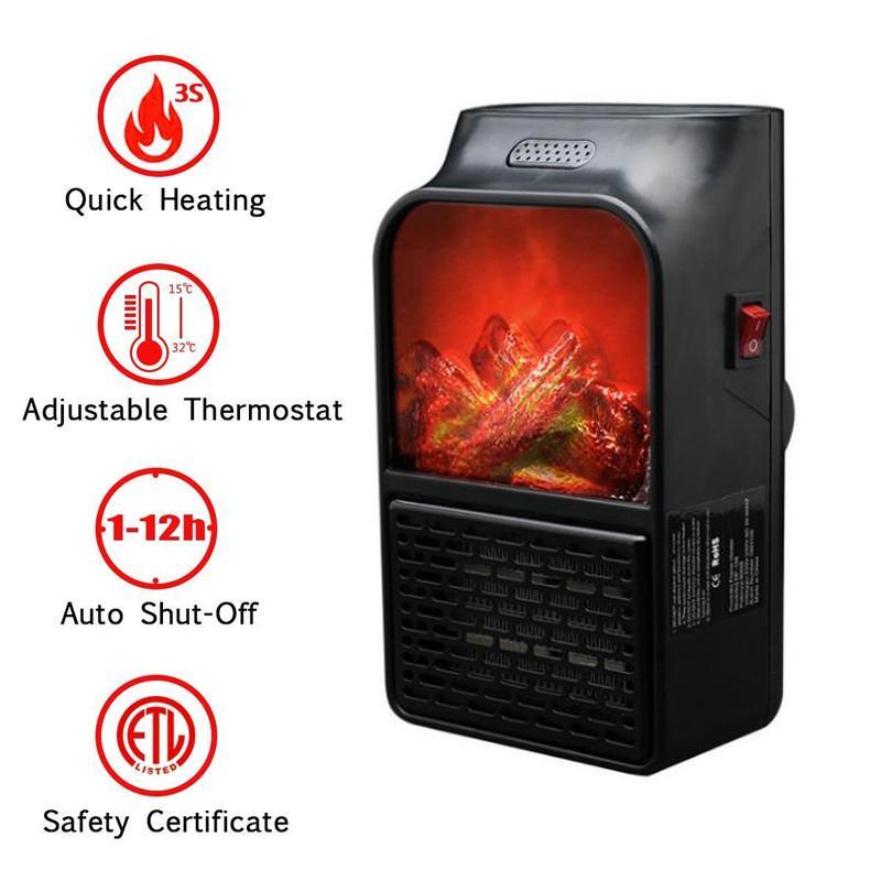 PTC Wandkachel 500W met Vlameffect – Compacte Elektrische Kachel