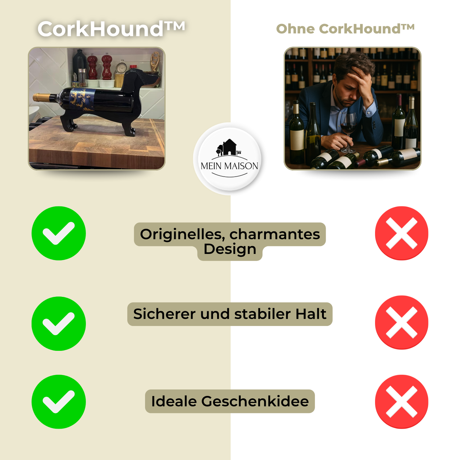 Wijnfleshouder Teckel CorkHound | Origineel Design | Stevig & Decoratief | Voor 375–500 ml