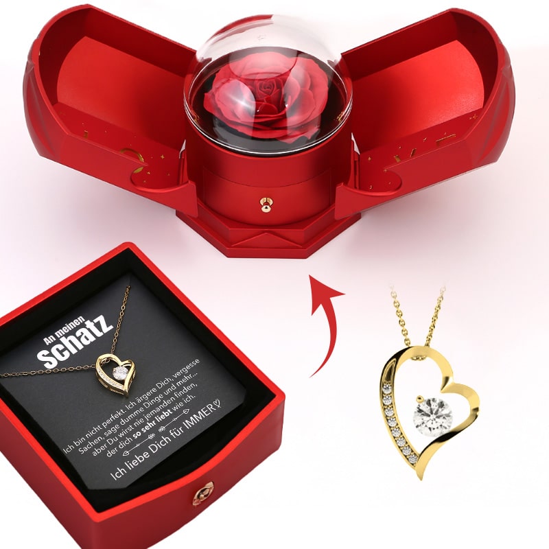 EternalBloom | Romantische Rozenbox met 14k Witgouden Hartketting en Liefdesbriefje