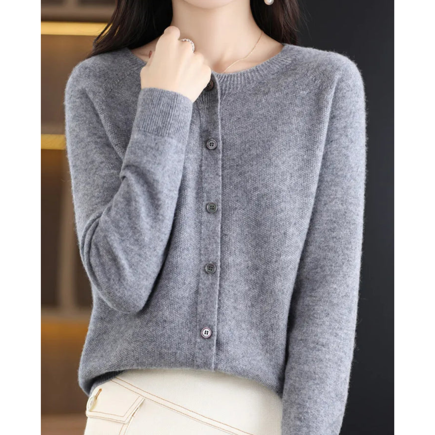 Drune Dames Ronde Hals Cardigan Trui