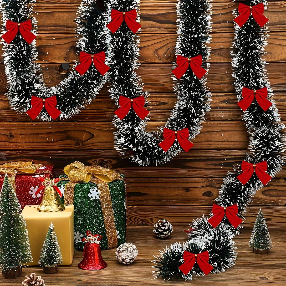 LumaTinsel LED Kerstguirlande – Set van 2 draadloze metallic guirlandelampen met warm licht