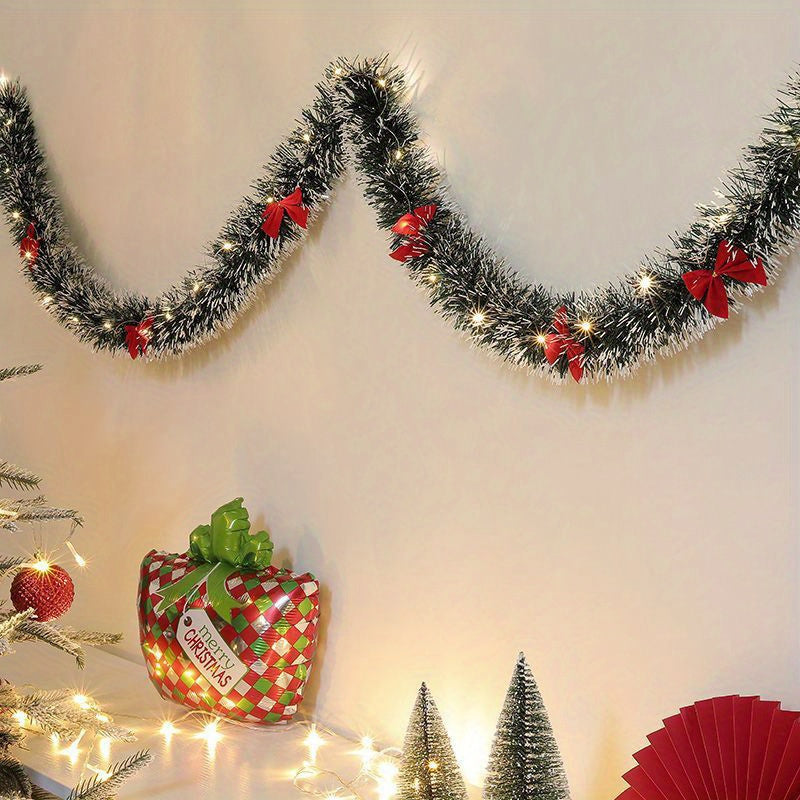 LumaTinsel LED Kerstguirlande – Set van 2 draadloze metallic guirlandelampen met warm licht