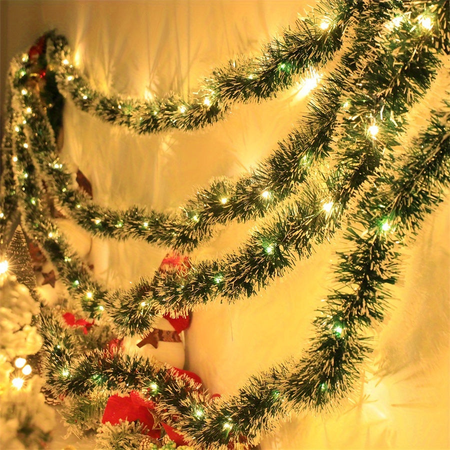 LumaTinsel LED Kerstguirlande – Set van 2 draadloze metallic guirlandelampen met warm licht