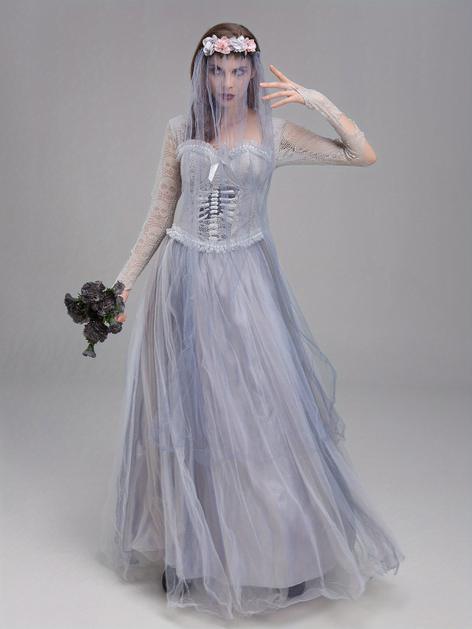 Vrouwen Gothische Kant Halloween Lijk Bruid Kostuum Jurk | Maxi