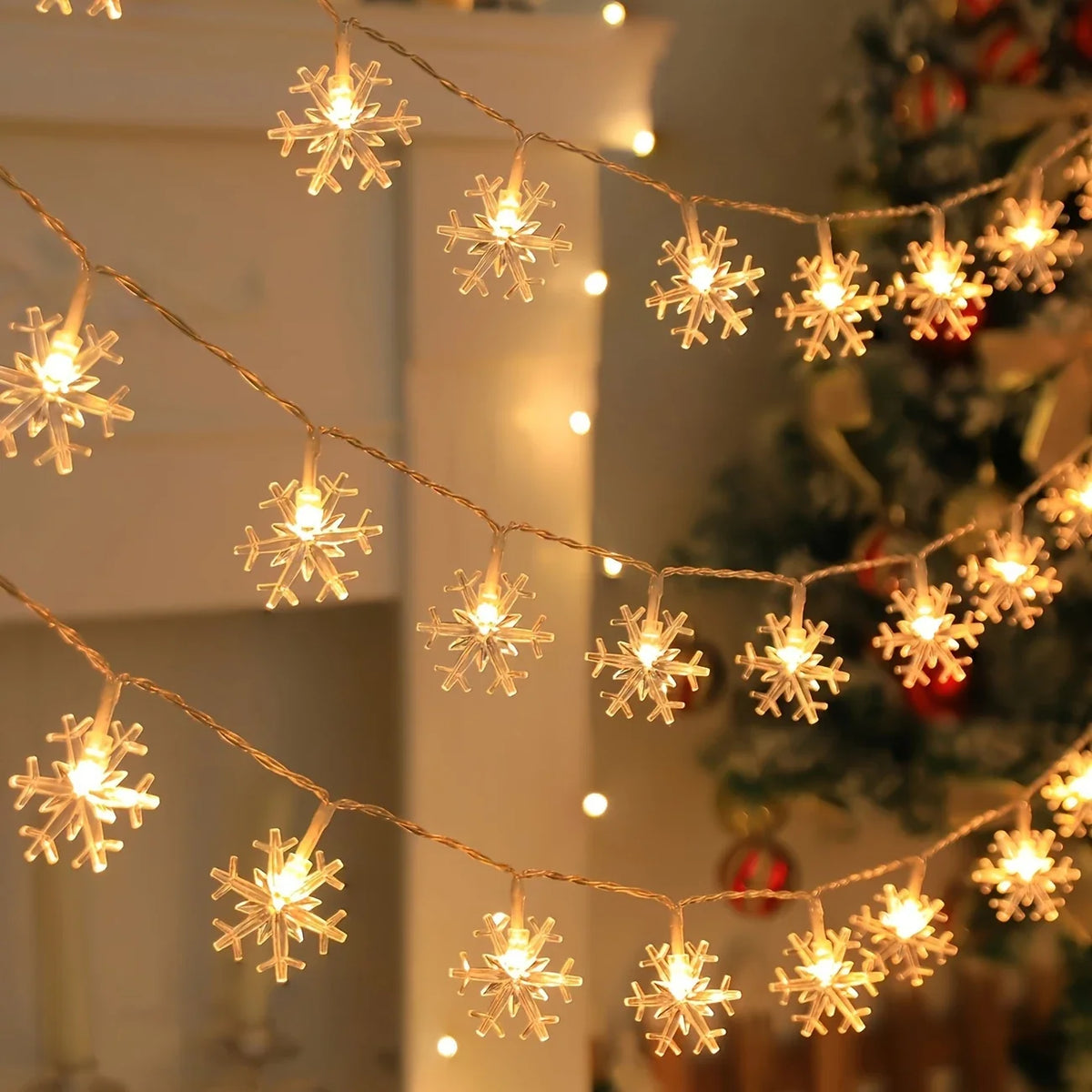 LED Kerstverlichting met Sneeuwvlokken – Warmwit of Kleurrijk Licht voor Binnen & Buiten