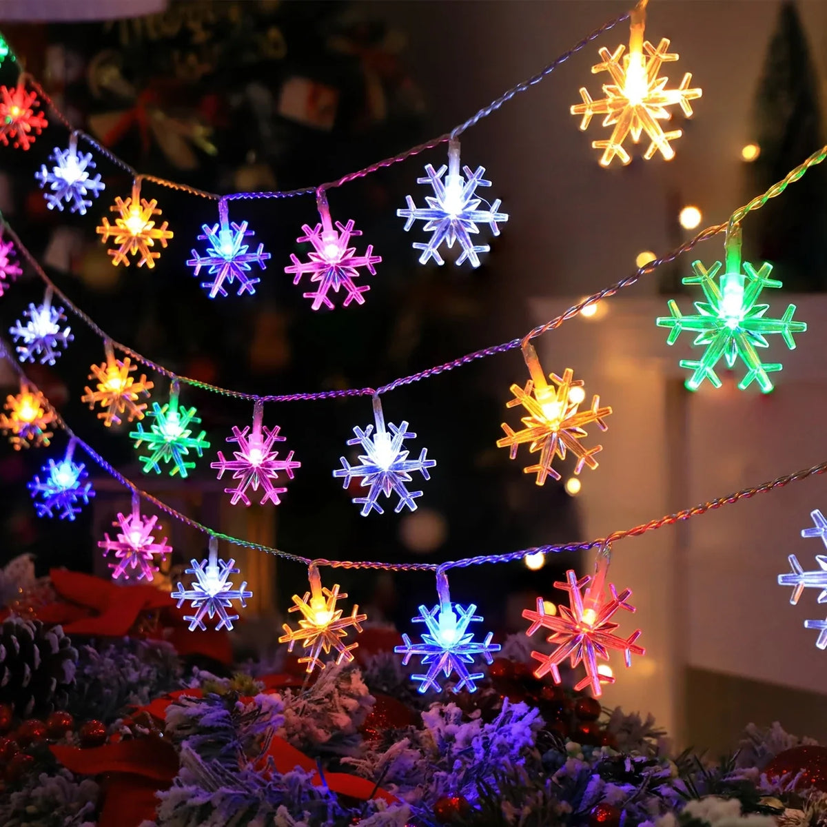 LED Kerstverlichting met Sneeuwvlokken – Warmwit of Kleurrijk Licht voor Binnen & Buiten