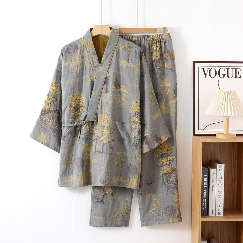 Neutrale Katoenen Kimono-Pyjamaset