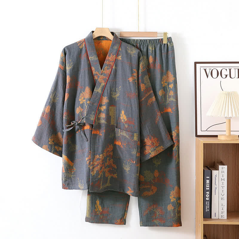 Neutrale Katoenen Kimono-Pyjamaset