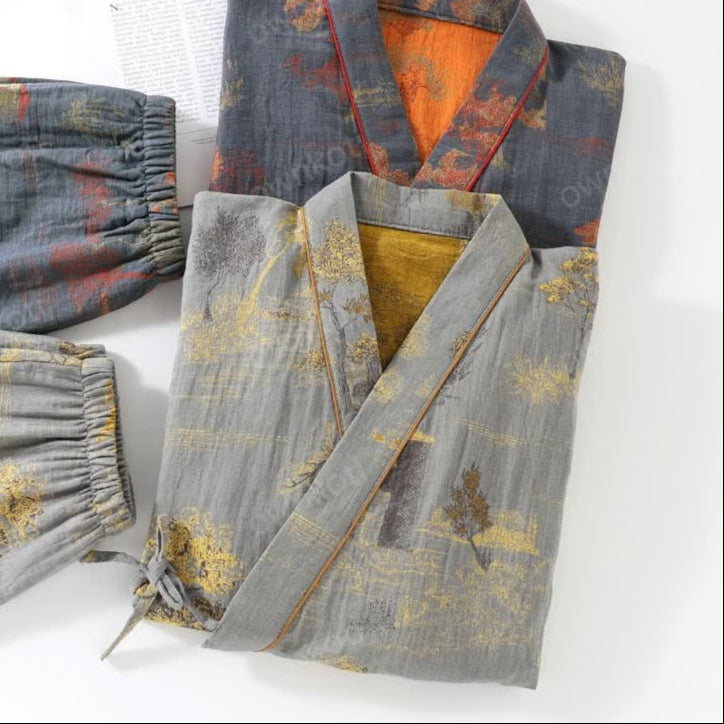 Neutrale Katoenen Kimono-Pyjamaset
