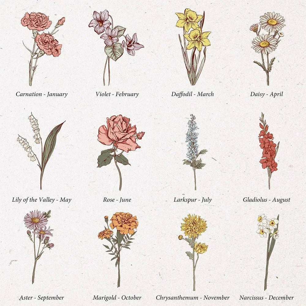 BloomBeauty Set | Gepersonaliseerde Geboortebloem Make-up Kwasten met LED Spiegel – Het Perfecte Cadeau voor Haar