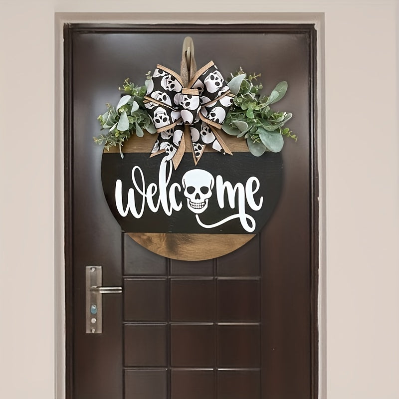 Halloween Spooky Skull Deurkrans | Rustieke Welkom Bord