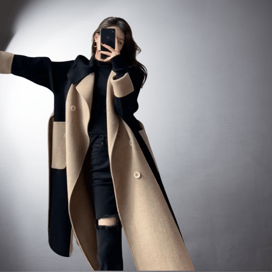 Bicolor Mantel met Rechte Snit voor Vrouwen | Ideaal voor de Winter