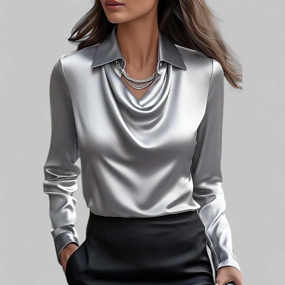 Theresa | Elegante V-hals Satijnen Blouse voor Dames