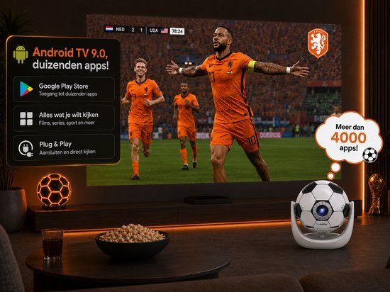 Lumiball Beamer WK Editie - Alles-in-één Smart TV Projector - WiFi & Bluetooth - Vaderdag actie!