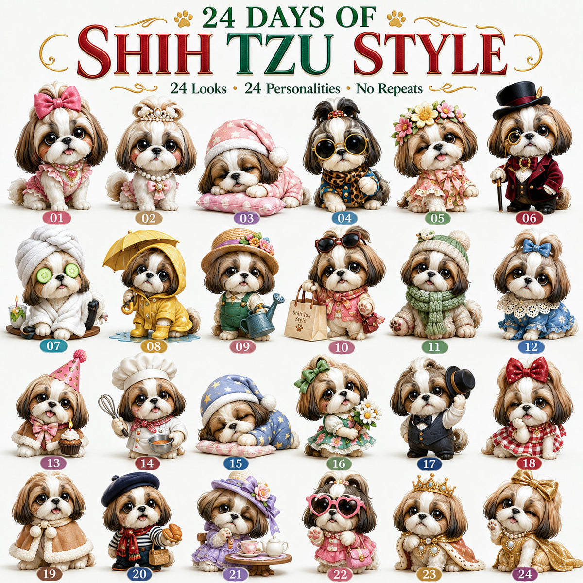 Christmas Shih Tzu Adventskalender – 24 Unieke Verzamelitems voor Hondenliefhebbers