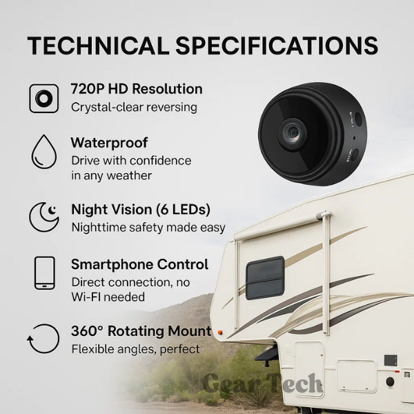 HD Draadloze Achteruitrijcamera voor Campers, Vrachtwagens en Aanhangers met Nachtzicht