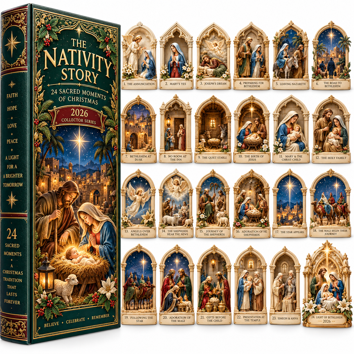 Kerststal Adventskalender 2026 – 24 Kerststal Miniaturen met Christelijke Kerstfiguren