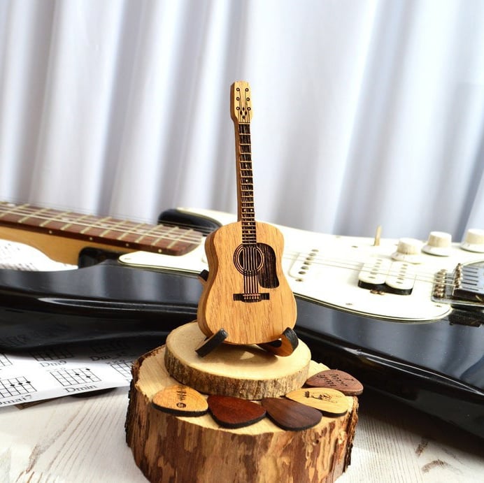 Houten Gitaar-Pick-Doos met Standaard