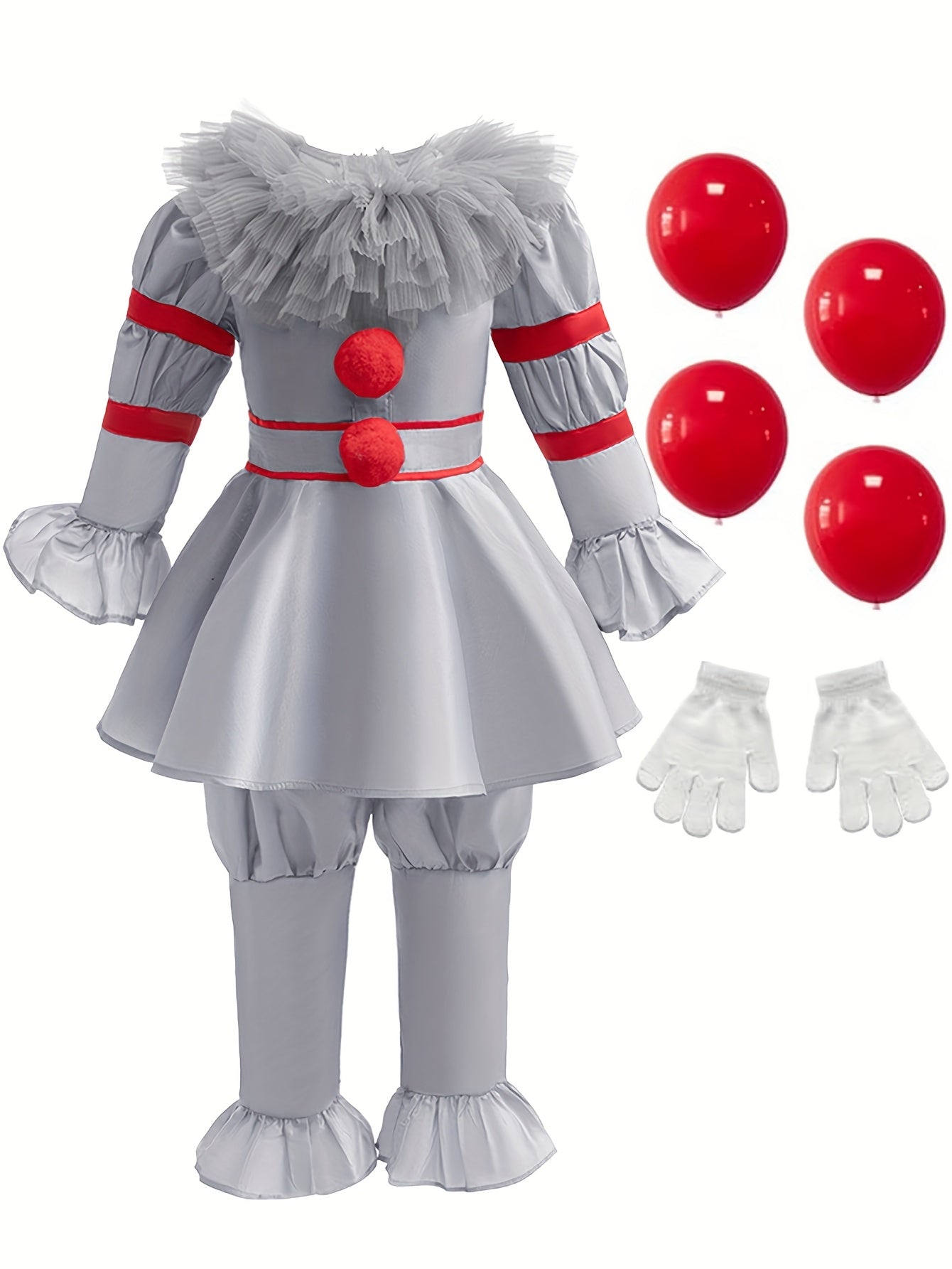 Eng Scary Lange Mouwen Halloween Clown Kostuum Set | Jumpsuit Handschoenen