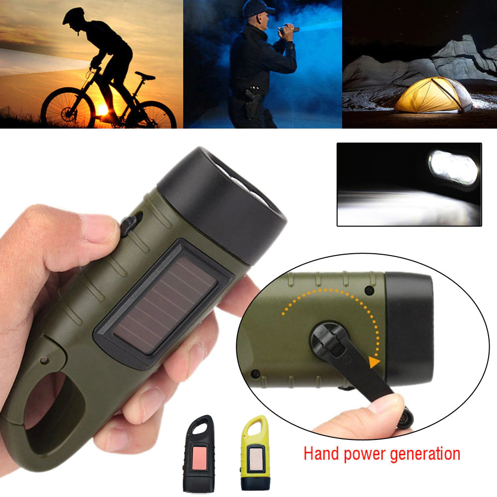 Zonne-energie Waterproof Zaklamp met Handmatige Oplading – Compacte Nood LED Licht voor Buiten- en Thuisgebruik