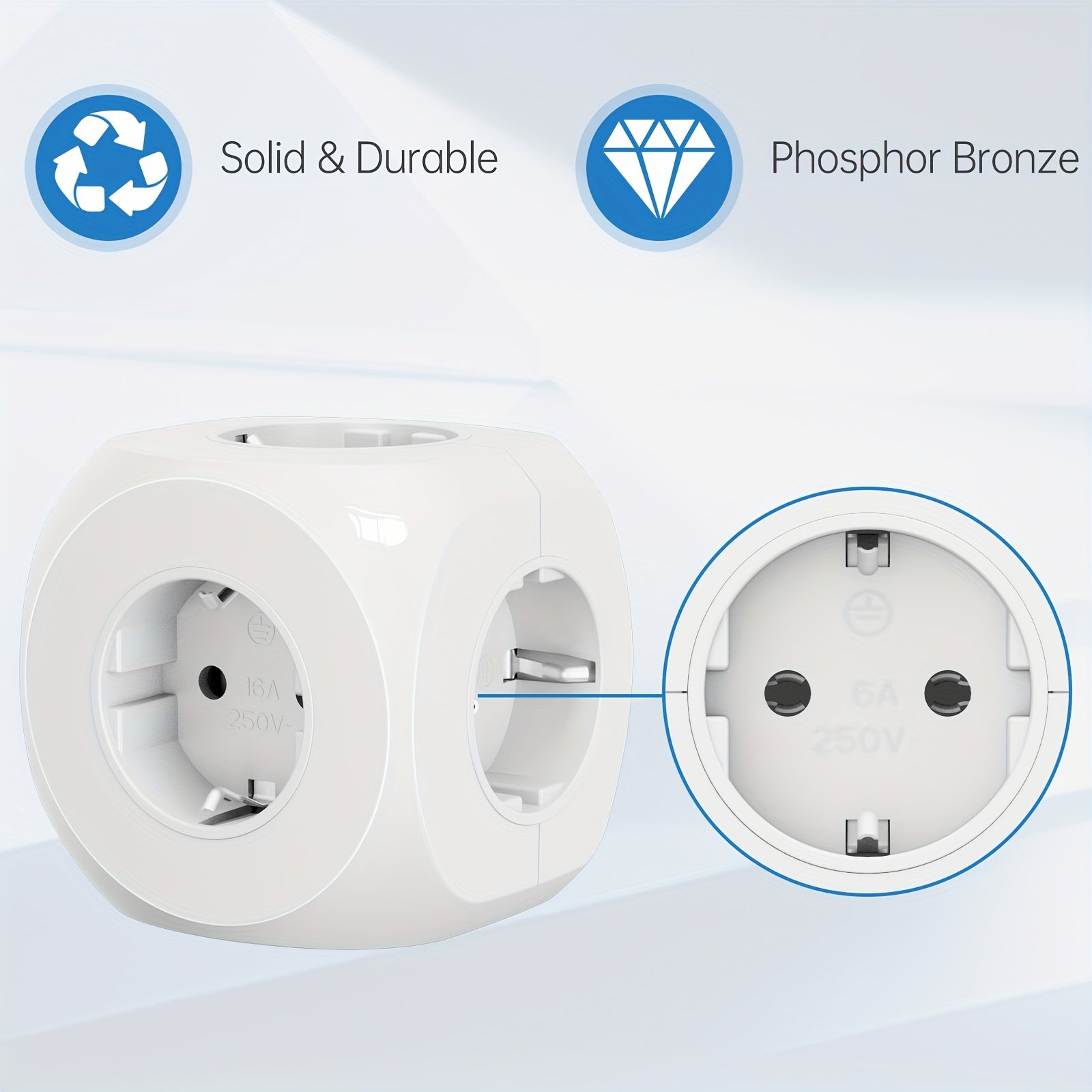 Compacte Draagbare Stroomstekker Cube met 5 Elektrische Aansluitingen – Lichtgewicht en Veilig voor Thuis, Kantoor en Reizen
