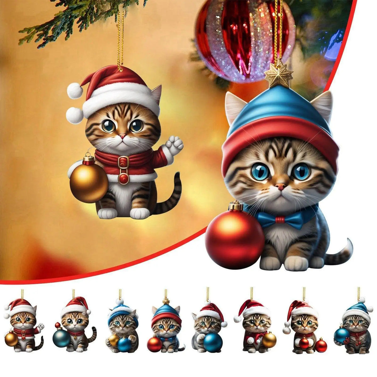 24-delige Katten Kerstornamenten Set – Acryl