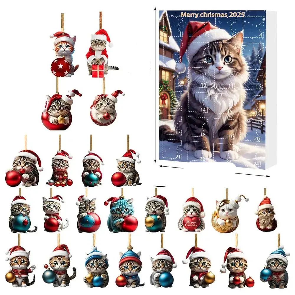 24-delige Katten Kerstornamenten Set – Acryl