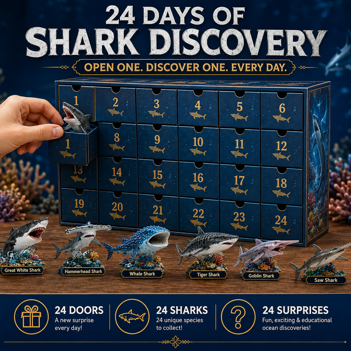 🔥50% Korting Alleen Vandaag-🦈 2026 Haai Wereld Adventskalender