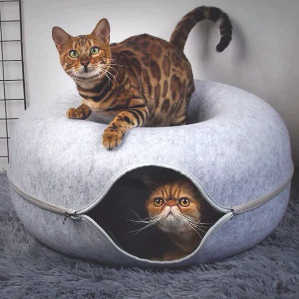 Gezellige Donut Kattenbed – Pluche Materiaal, Antislip Onderkant, 20-Inch Diameter, Ideaal voor Ontspanning en Spel