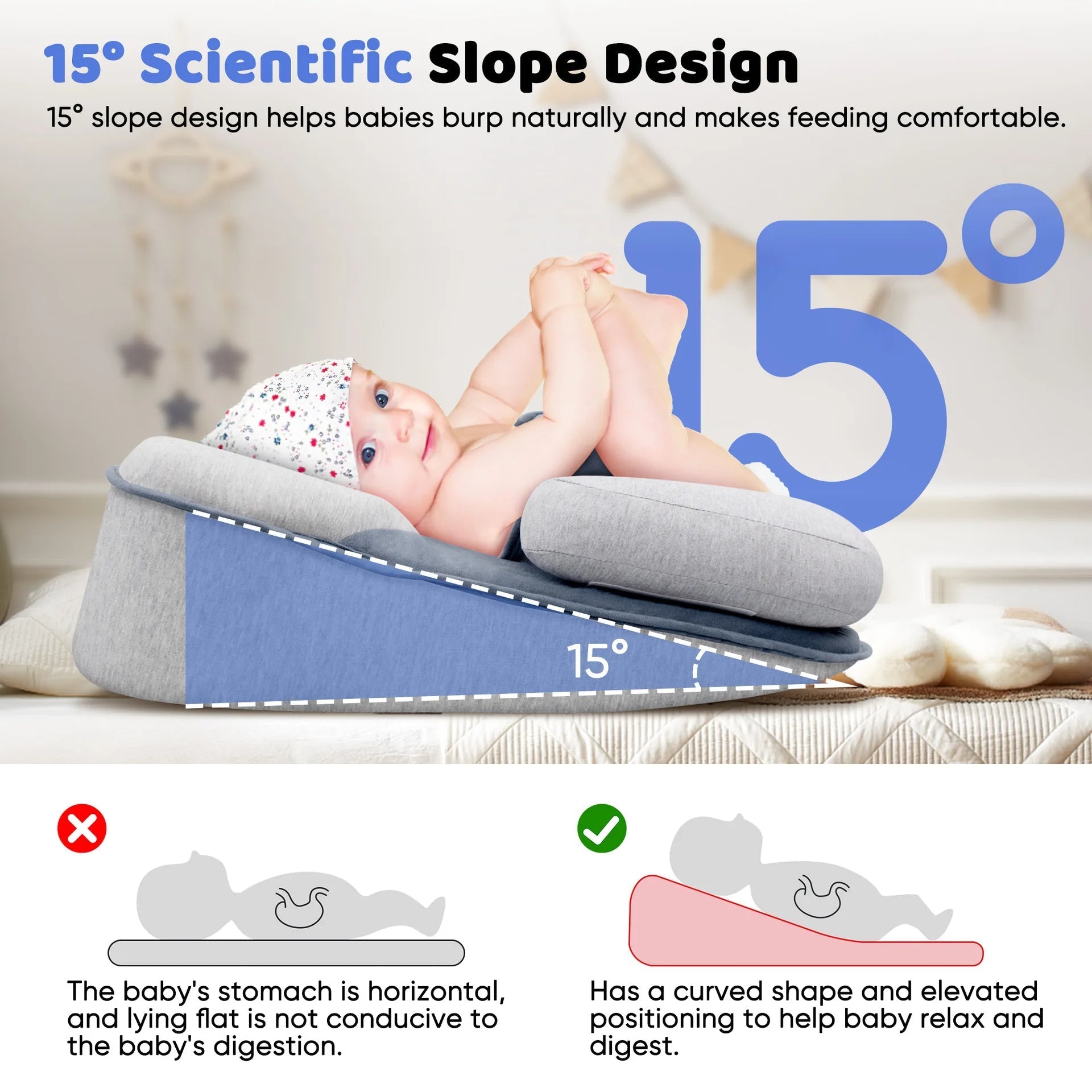 Anti-Reflux Verhoogde Baby-Lounger voor Pasgeborenen en Baby's