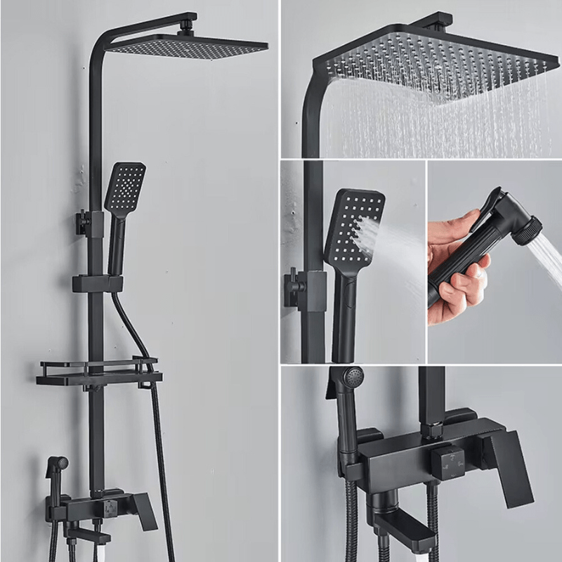 RainFlow Luxe Regendouche Set – verstelbare messing douchearmatuur met 4 functies