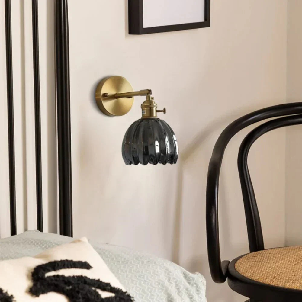 Vintage Messing Tulpen Glas Wandlamp 1-Licht