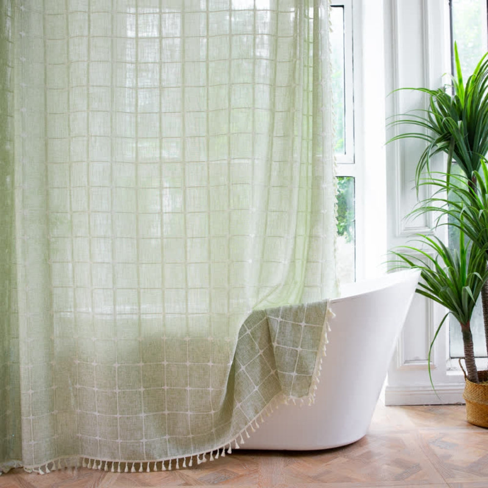 Katoenen Linnen Douchegordijn Ruitprint Franjes Waterdicht Machinewasbaar Badkamer Decor