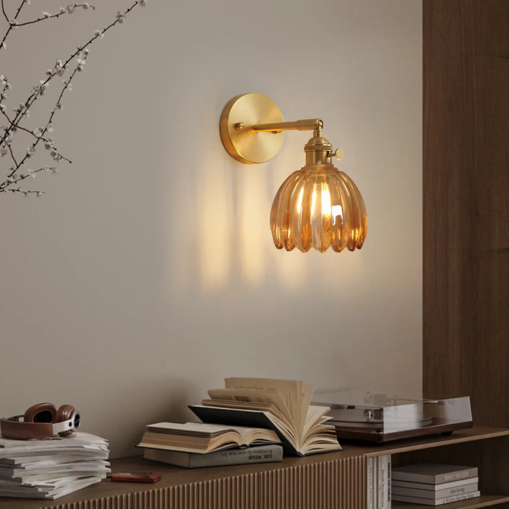 Vintage Messing Tulpen Glas Wandlamp 1-Licht